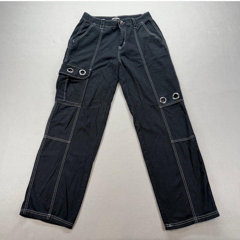 Hot Topic Cargo Pants Womens 3‎ Black Contrast Stitch Grommet Mall Goth Emo